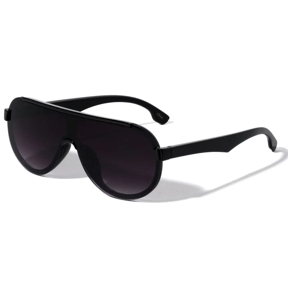 Classic Men Black‎ Shield Sunglasses Offering Bold Edgy All-Black Look Fashion
